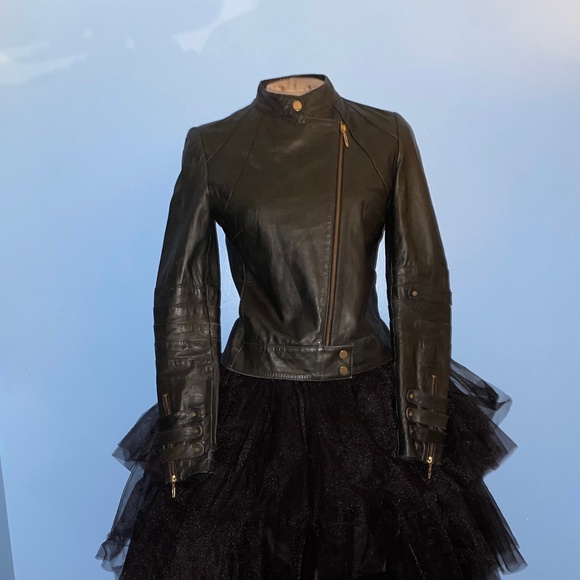Mango Suit Sheep Leather Biker Jacket